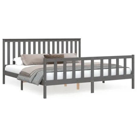 Cadre de lit sans matelas gris 200x200 cm bois massif de pin