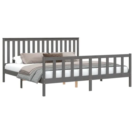 Cadre de lit sans matelas gris 200x200 cm bois massif de pin