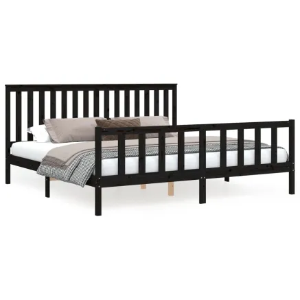 Cadre de lit sans matelas noir 200x200 cm bois massif de pin 2