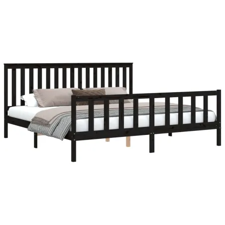 Cadre de lit sans matelas noir 200x200 cm bois massif de pin