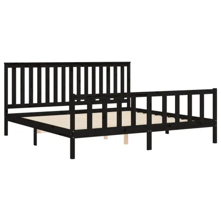 Cadre de lit sans matelas noir 200x200 cm bois massif de pin
