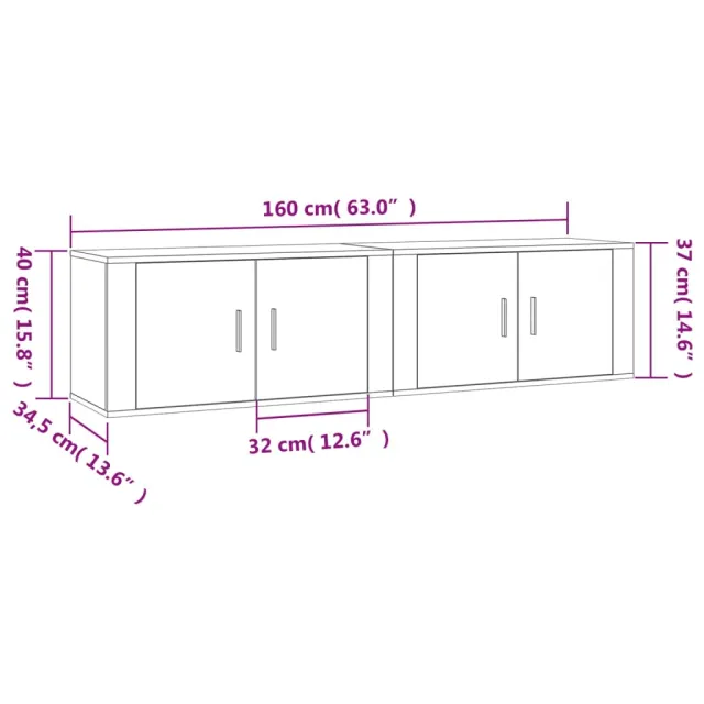 Meubles TV muraux 2 pcs blanc 80x34,5x40 cm
