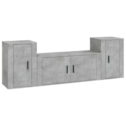 Ensemble de meubles TV 3 pcs Gris béton Bois d'ingénierie 2