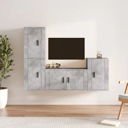 Ensemble de meubles TV 4 pcs Gris béton Bois d'ingénierie