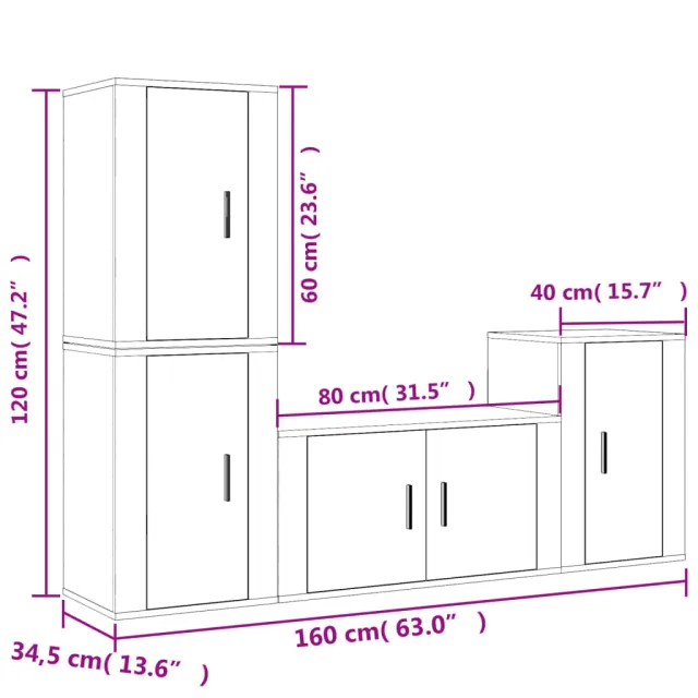 Ensemble de meubles TV 4 pcs Gris béton Bois d'ingénierie