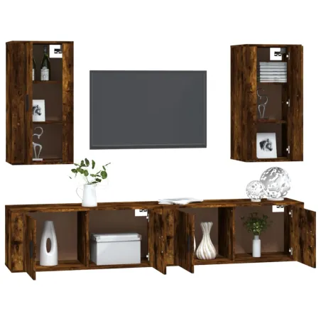 Ensemble de meubles TV 4 pcs Chêne fumé Bois d'ingénierie