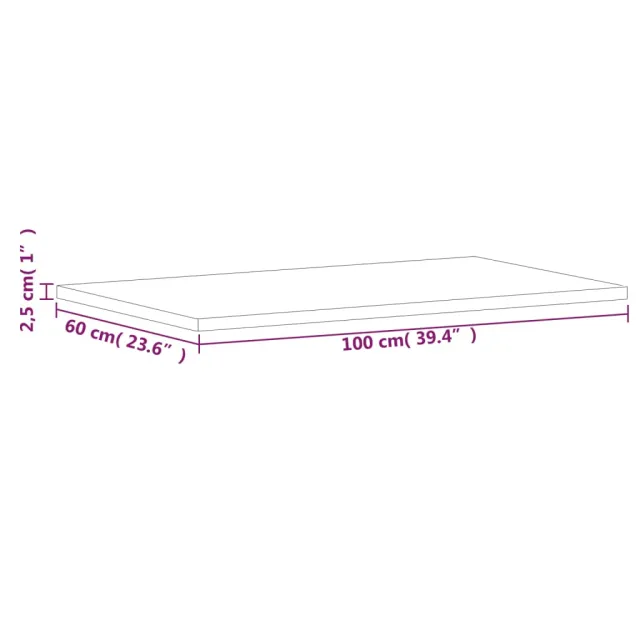 Dessus de table 100x60x2,5cm rectangulaire bois massif de hêtre