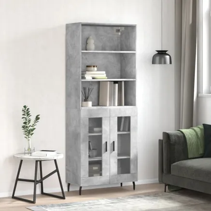 Buffet haut Gris béton 69,5x34x180 cm Bois d'ingénierie