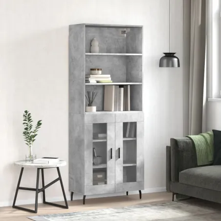 Buffet haut Gris béton 69,5x34x180 cm Bois d'ingénierie