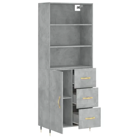 Buffet haut Gris béton 69,5x34x180 cm Bois d'ingénierie