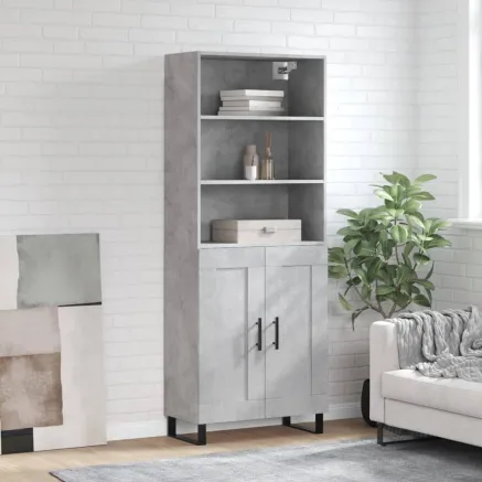 Buffet haut Gris béton 69,5x34x180 cm Bois d'ingénierie