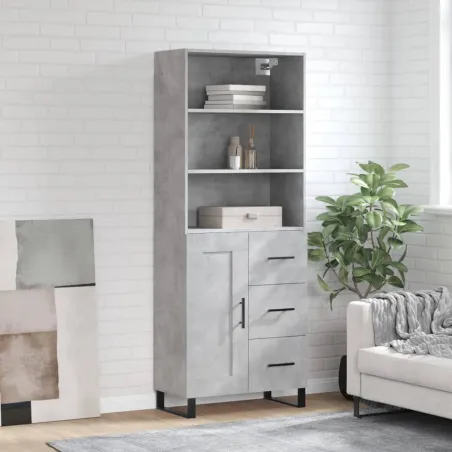 Buffet haut Gris béton 69,5x34x180 cm Bois d'ingénierie