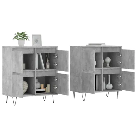 Buffets 2 pcs gris béton bois d'ingénierie