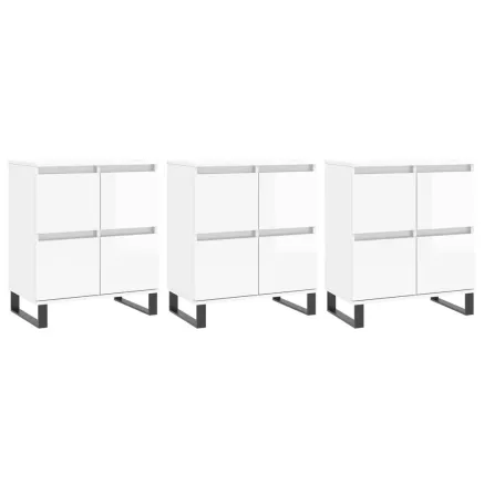 Buffets 3 pcs blanc brillant bois d'ingénierie 2