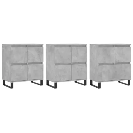 Buffets 3 pcs gris béton bois d'ingénierie