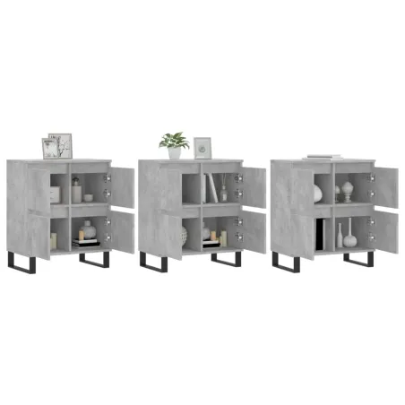 Buffets 3 pcs gris béton bois d'ingénierie