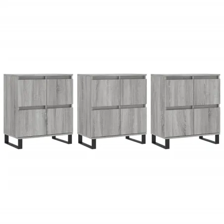 Buffets 3 pcs Sonoma gris Bois d'ingénierie