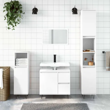 Ensemble de meubles salle de bain 3 pcs blanc bois d'ingénierie