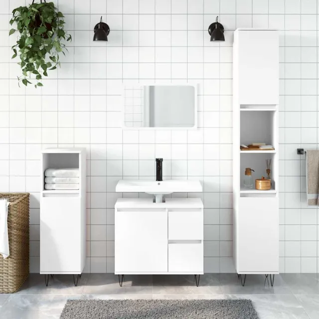 Ensemble de meubles salle de bain 3 pcs blanc bois d'ingénierie