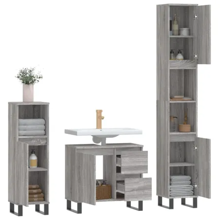 Ensemble de meubles de salle de bain 3 pcs Sonoma gris