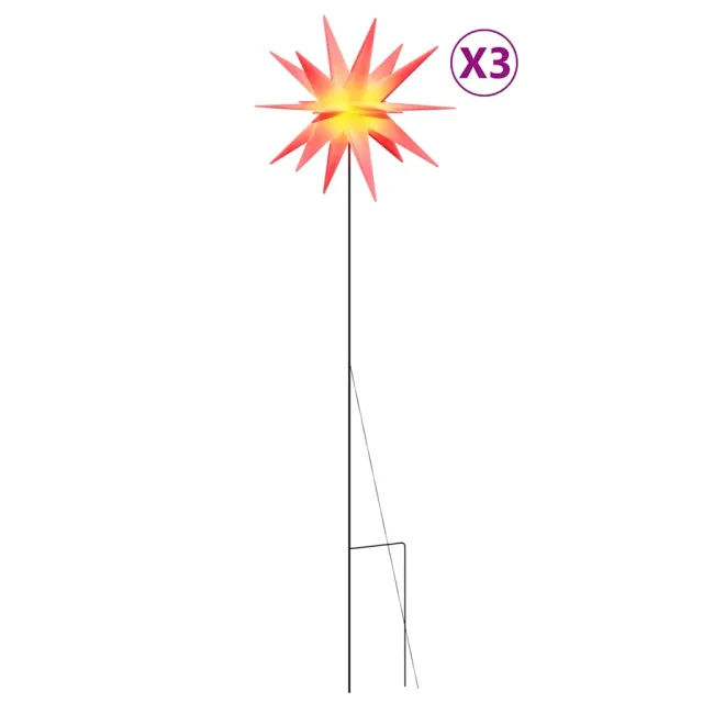 Lumières de Noël avec piquets 3 pcs LED pliable rouge 57 cm