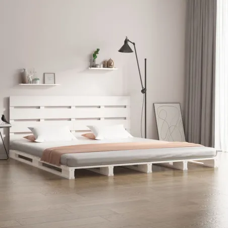 Cadre de lit sans matelas blanc bois de pin massif