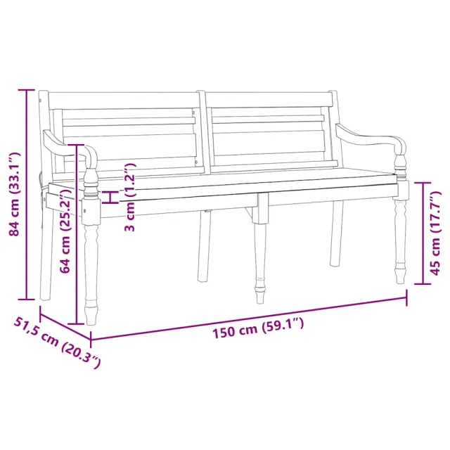 Banc Batavia avec coussin 150 cm Bois de teck massif