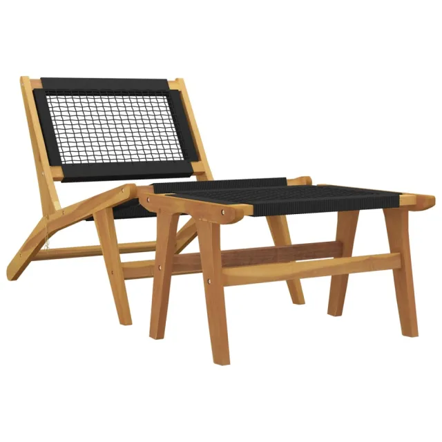 Chaise de jardin et repose-pieds Bois teck solide et polyester