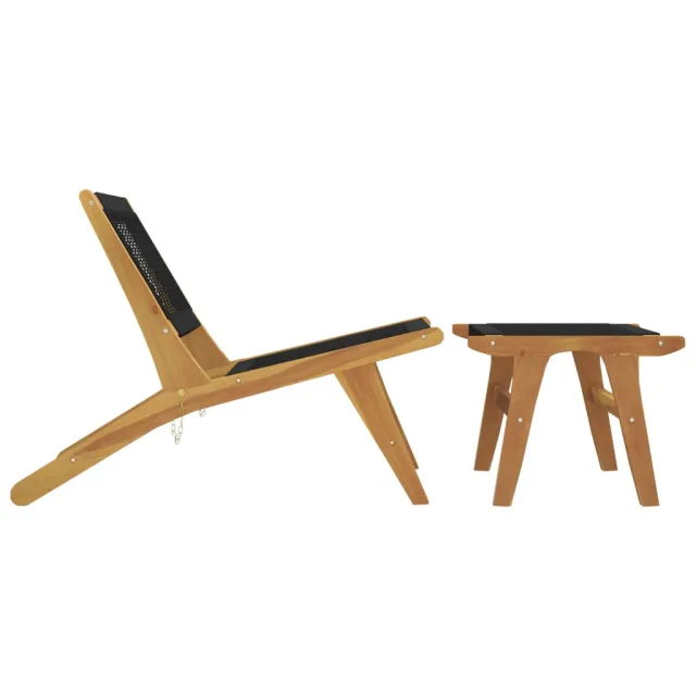 Chaise de jardin et repose-pieds Bois teck solide et polyester