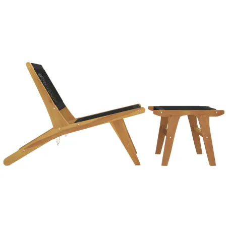 Chaise de jardin et repose-pieds Bois teck solide et polyester