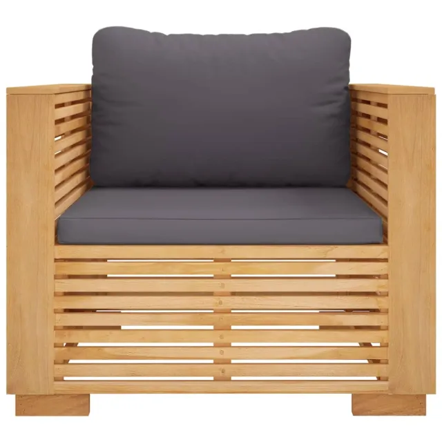 Fauteuil de jardin avec coussins gris foncé Bois de teck massif