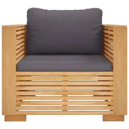 Fauteuil de jardin avec coussins gris foncé Bois de teck massif
