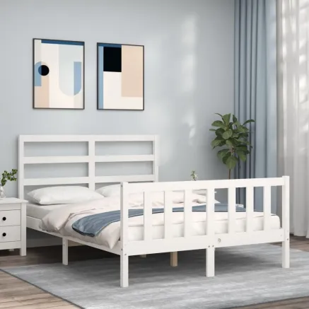 Cadre de lit sans matelas blanc bois de pin massif