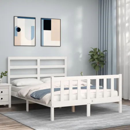Cadre de lit sans matelas blanc bois de pin massif