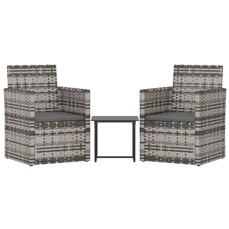 Mobilier d'extérieur 3 pcs avec coussins Résine tressée Gris