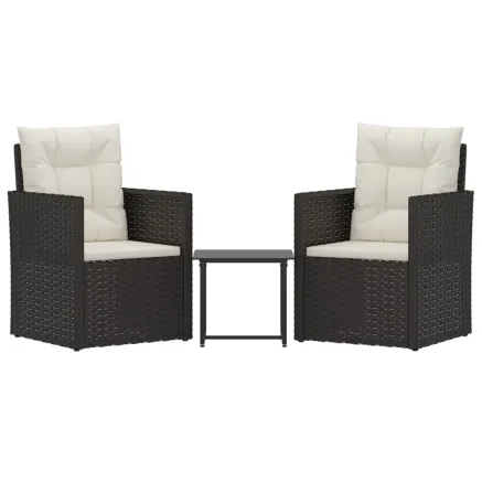 Mobilier d'extérieur 3 pcs avec coussins Résine tressée Noir 2
