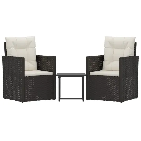 Mobilier d'extérieur 3 pcs avec coussins Résine tressée Noir