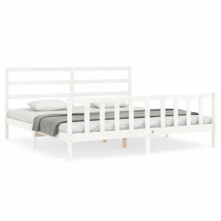 Cadre de lit sans matelas blanc 200x200 cm bois massif de pin 2