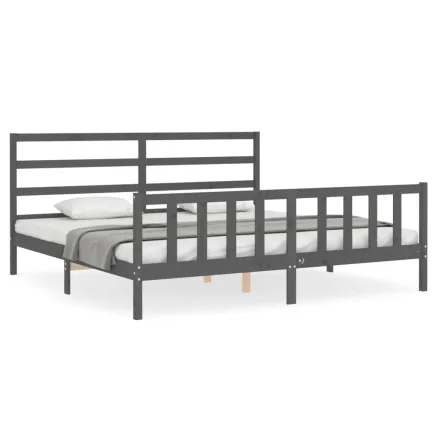 Cadre de lit sans matelas gris 200x200 cm bois massif de pin 2
