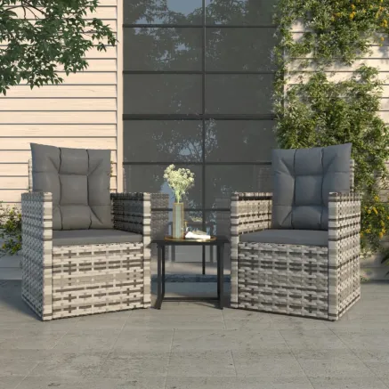 Mobilier d'extérieur 3 pcs avec coussins Résine tressée Gris