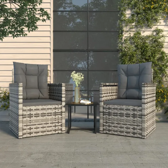 Mobilier d'extérieur 3 pcs avec coussins Résine tressée Gris