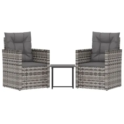 Mobilier d'extérieur 3 pcs avec coussins Résine tressée Gris 2