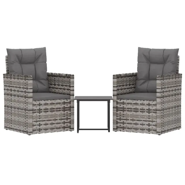 Mobilier d'extérieur 3 pcs avec coussins Résine tressée Gris