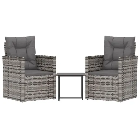 Mobilier d'extérieur 3 pcs avec coussins Résine tressée Gris