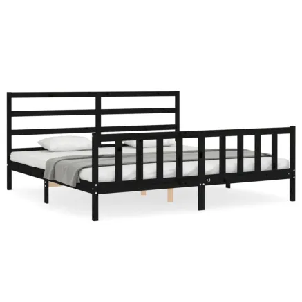 Cadre de lit sans matelas noir 200x200 cm bois massif de pin 2
