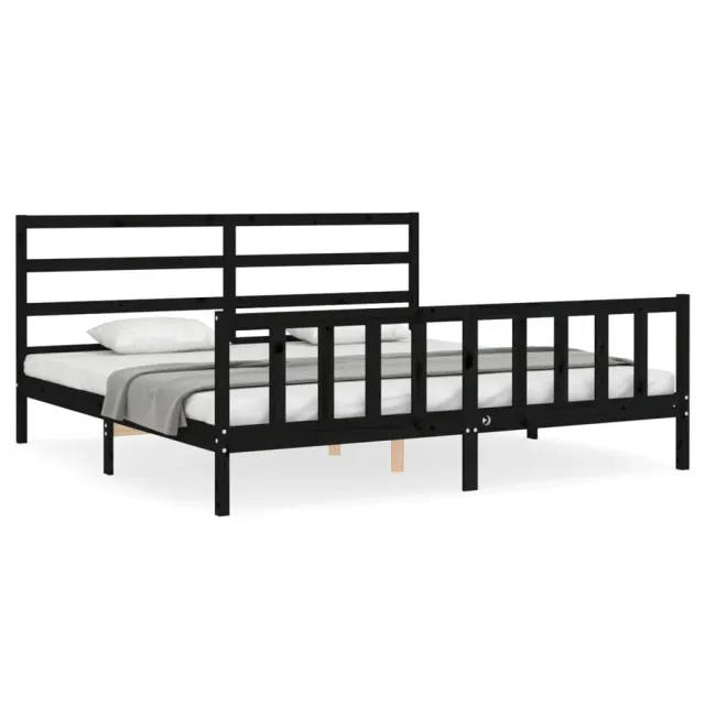 Cadre de lit sans matelas noir 200x200 cm bois massif de pin