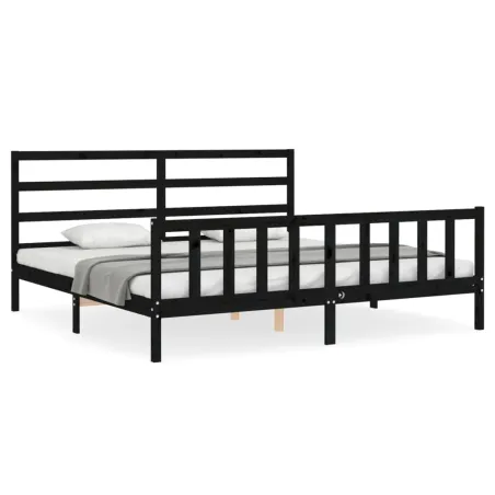 Cadre de lit sans matelas noir 200x200 cm bois massif de pin