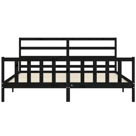 Cadre de lit sans matelas noir 200x200 cm bois massif de pin