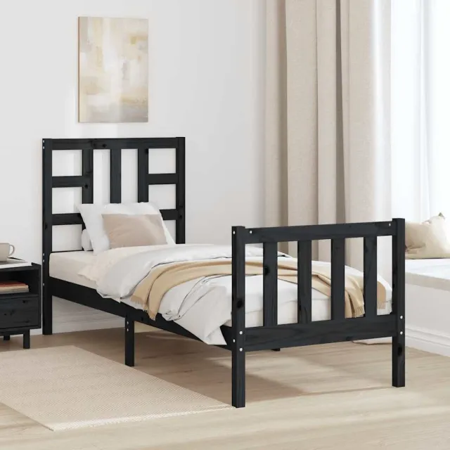 Cadre de lit sans matelas noir bois de pin massif