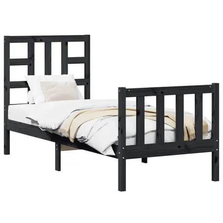 Cadre de lit sans matelas noir bois de pin massif